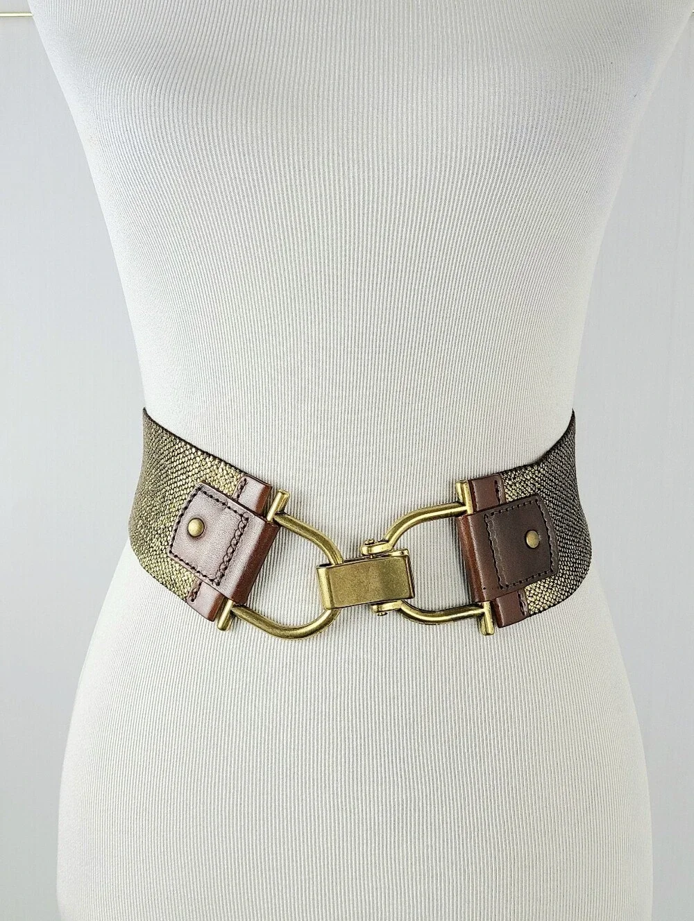 Linea Pelle LP Metallic Brown Leather Stretch Belt